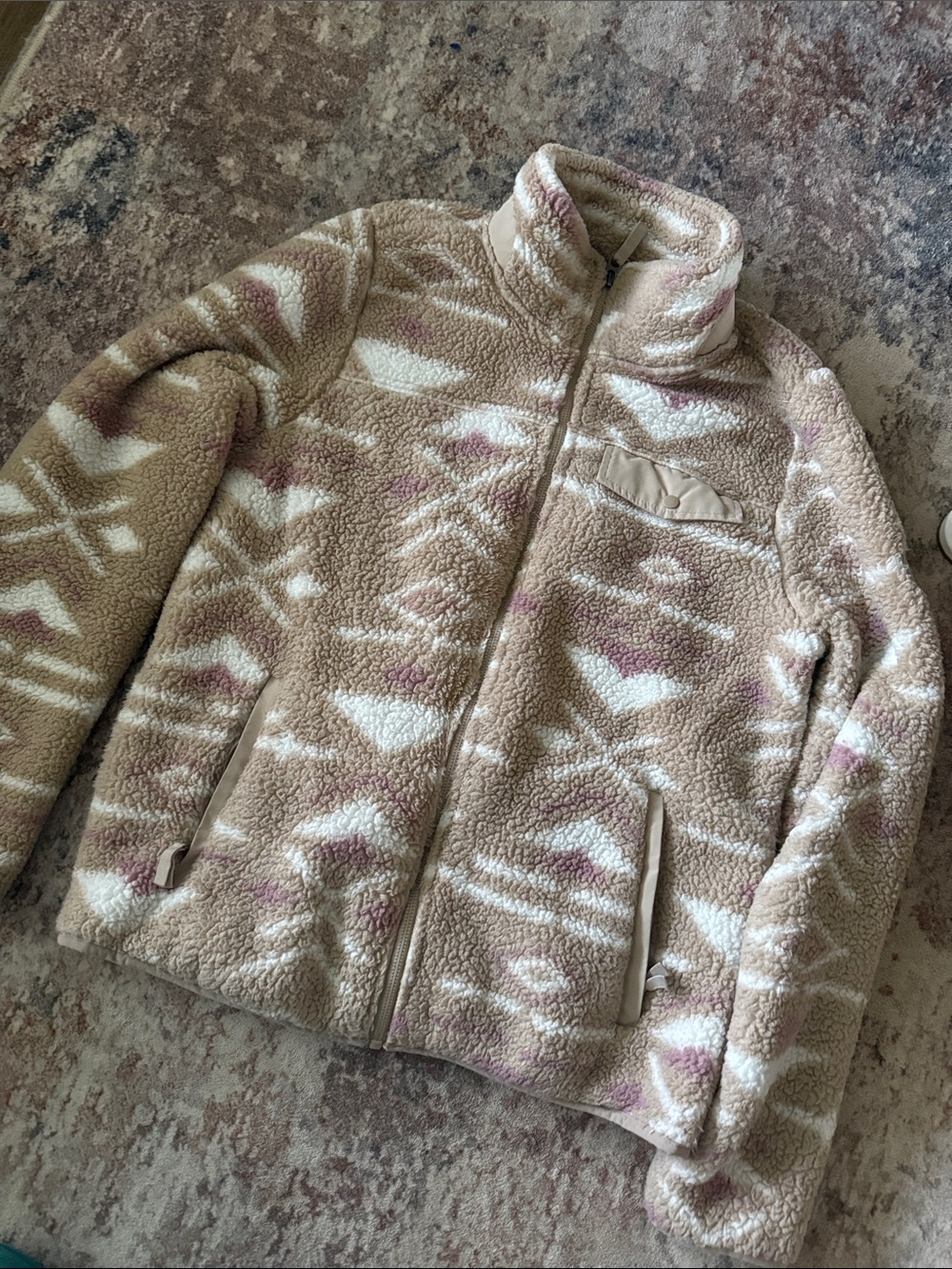 Gerry Weber Beige Cream Taupe Teddy Jacket with Pink Accents